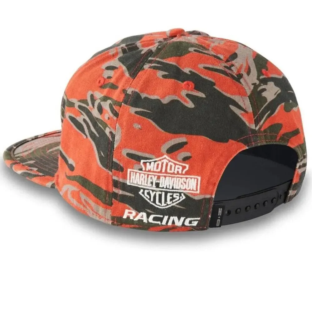 HARLEY DAVISON HAT CAMO‎ ORANGE GREEN RACING SNAPBACK BIKER MILITARY ICONIC RARE